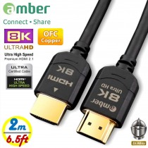  [Amber- UHS HDMI 2.1 Certified Cable] Ultra High Speed Certified HDMI 2.1 cable, A-A, 8K@60Hz, 48Gbps, OFC, 2m (6.5ft)