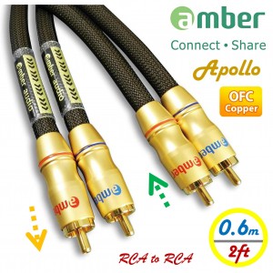 [AR306 Apollo] Premium Audio Cable, 2-RCA male to 2-RCA male, Analog Stereo Audio, 24K gold-plated, high-purity OFC, Directional, 0.6m (2ft)