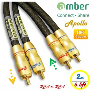  [AR320 Apollo] Premium Audio Cable, 2-RCA male to 2-RCA male, Analog Stereo Audio, 24K gold-plated, high-purity OFC, Directional, 2.0m (6.5ft).
