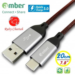 CU2-C01_ USB A to Type-C cable, Sync & Fast Charge, Quick Charge, tough PET braid cable & strong Aluminum case, 20 cm (7.8”)