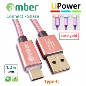 [CU2-L02] USB Sync & Fast Charge Cable, Type-C, LED indicator, Quick Charge 3.0/2.0, rose gold.