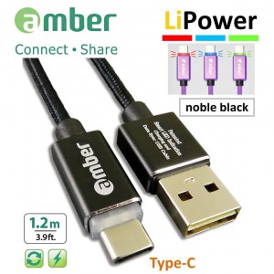 [CU2-L05] USB Sync & Fast Charge Cable, Type-C, LED indicator, Quick Charge 3.0/2.0, black.