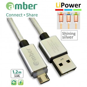 MUB-L01_ USB Sync & Fast Charge Cable, micro USB, LED indicator, Quick Charge 3.0/2.0, shining silver