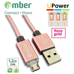 MUB-L02_ USB Sync & Fast Charge Cable, micro USB, LED indicator, Quick Charge 3.0/2.0, rose gold.