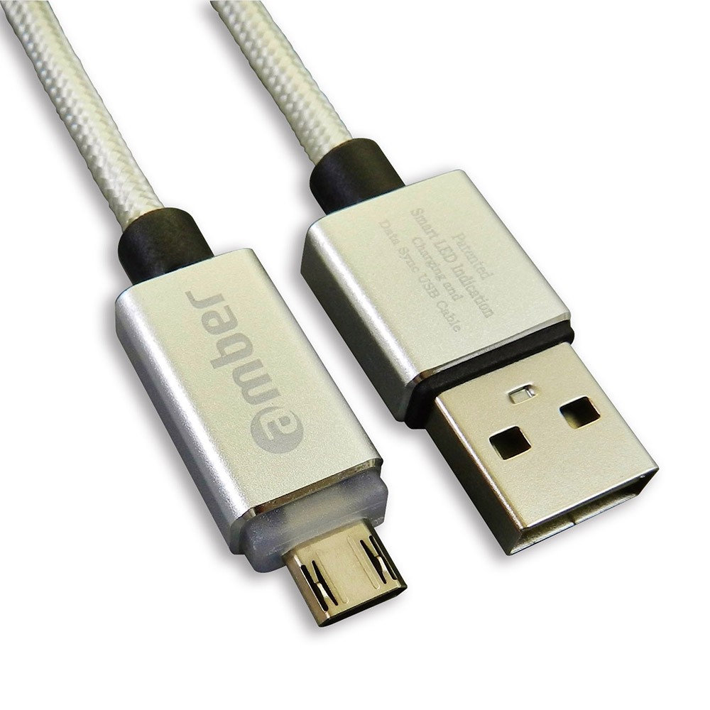 MUB-L01_ micro USB智能發光/智能斷電，極速快充/資料傳輸線；USB A頭& micro USB頭、正反兩面都可插；支援快充QC3.0 /2.0，閃亮銀。