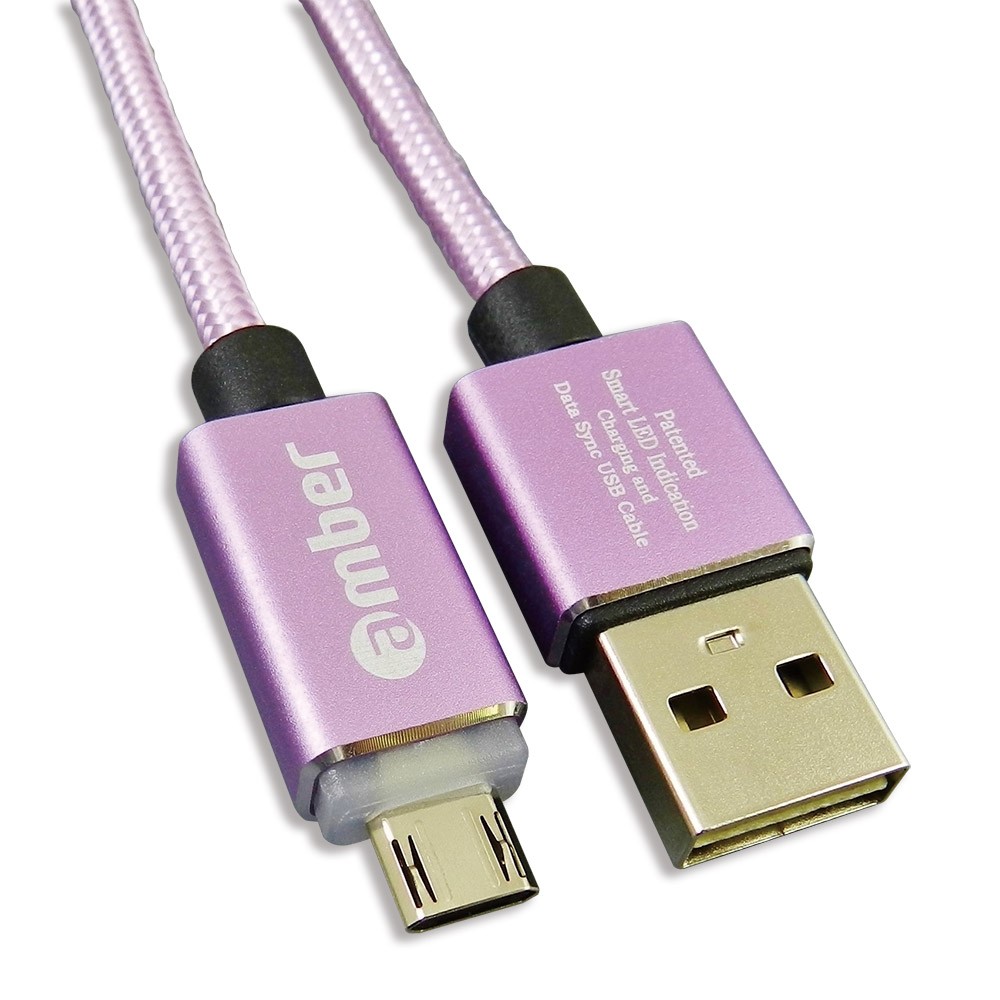 MUB-L03_ micro USB智能發光/智能斷電，極速快充/資料傳輸線；USB A頭& micro USB頭、正反兩面都可插；支援快充QC3.0 /2.0，紫金。