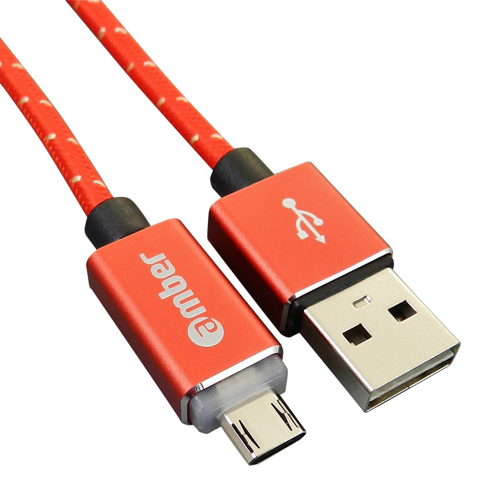 MUB-L28_ micro USB智能發光/智能斷電, 支援快充QC3.0, 開運紅。2米。
