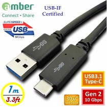 [CU3-CA310] USB-IF認證 USB3.1 Gen 2 (10 Gbps)傳輸線，USB3.1 A 對 Type-C，1米。