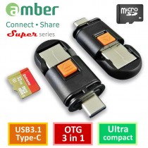 [CU3R-GB04] 高傳輸micro SD記憶卡 / USB 3.1 A公 / Type-C公三合一OTG 雙面接頭讀卡機