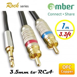 [AXR11] 3.5mm AUX mini Jack對RCA，立體聲、類比音響線(Stereo Analog Audio)，24K鍍金，OFC無氧銅。1m。