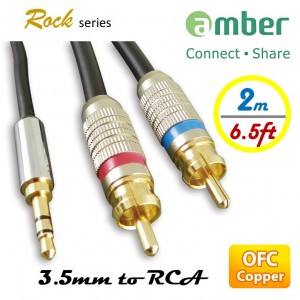 [AXR12] 3.5mm AUX mini Jack對RCA，立體聲、類比音響線(Stereo Analog Audio)，24K鍍金，OFC無氧銅。2m。