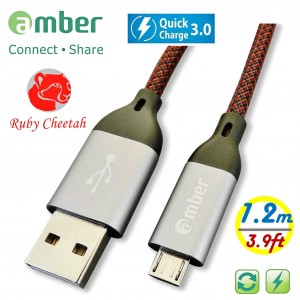 MUB-C12_ USB A to micro USB (micro B)極強韌QC 3.0快速充電線，強固高級的鋁合金殼接頭。耐電壓/電流達30V/3A。1.2米。