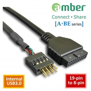 [USB] DR1G00095_ int. USB3.0 adapter cable, 19-pin to 8-pin, 150mm (5.9”). 