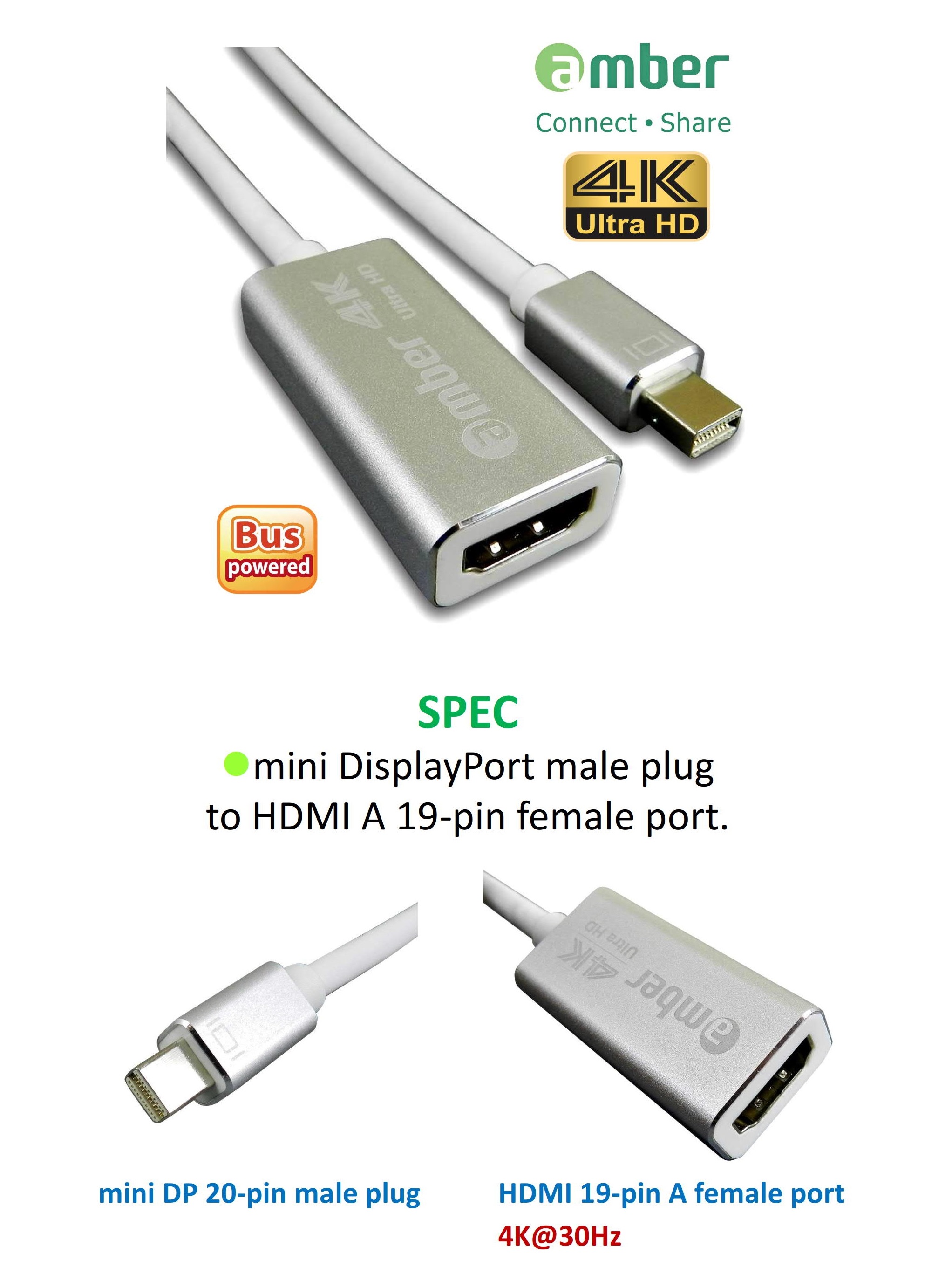 Mini DisplayPort to HDMI Adapter - Active mDP to HDMI Video Converter - 4K  30Hz - Mini DP or Thunderbolt 1/2 Mac/PC to HDMI Monitor/TV/Display - mDP